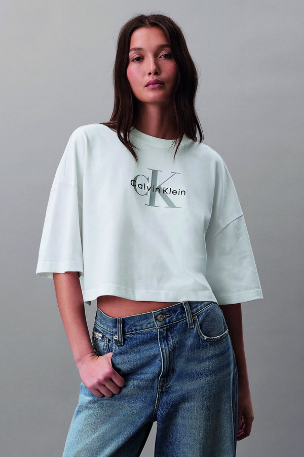Calvin Klein Kadın Bisiklet Yaka T-shirt Beyaz