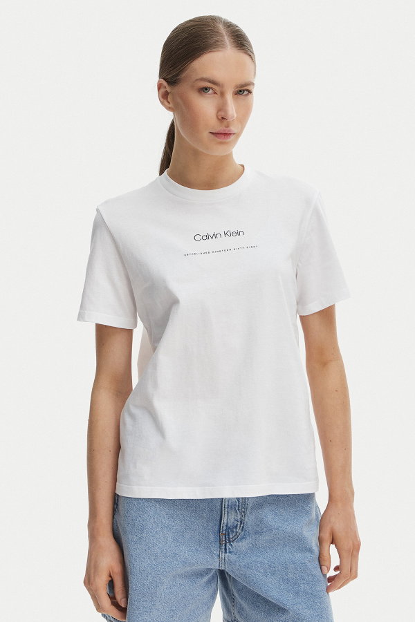Calvin Klein Kadın Bisiklet Yaka T-shirt BEYAZ
