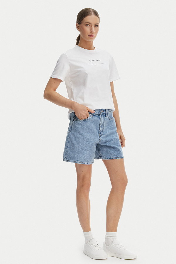 Calvin Klein Kadın Bisiklet Yaka T-shirt BEYAZ