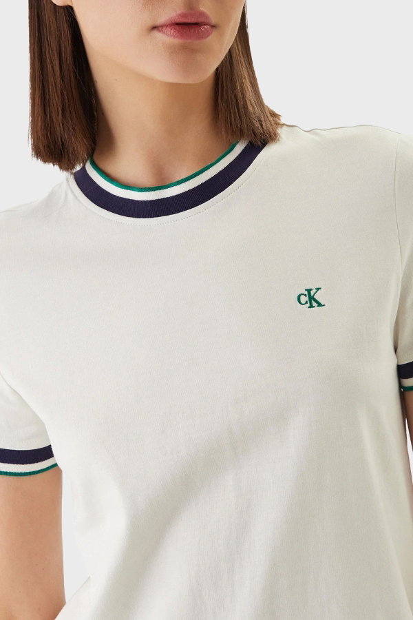 Calvin Klein Kadın Bisiklet Yaka T-shirt BEYAZ