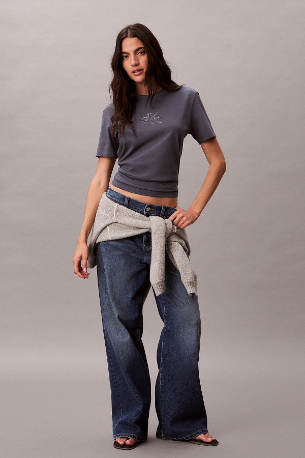 Calvin Klein Kadın Bisiklet Yaka T-shirt GRI