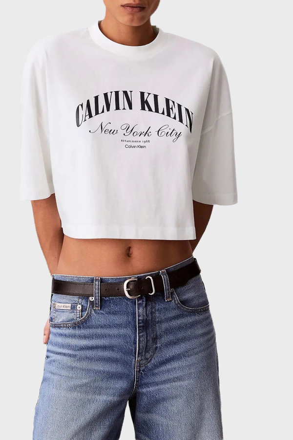 Calvin Klein Kadın Bisiklet Yaka T-shirt KREM