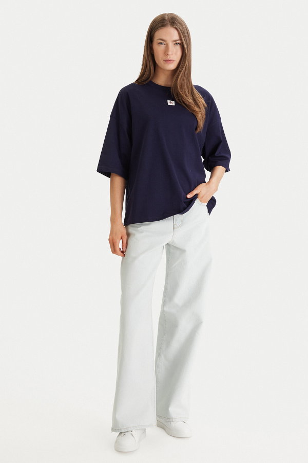 Calvin Klein Kadın Bisiklet Yaka T-shirt LACIVERT