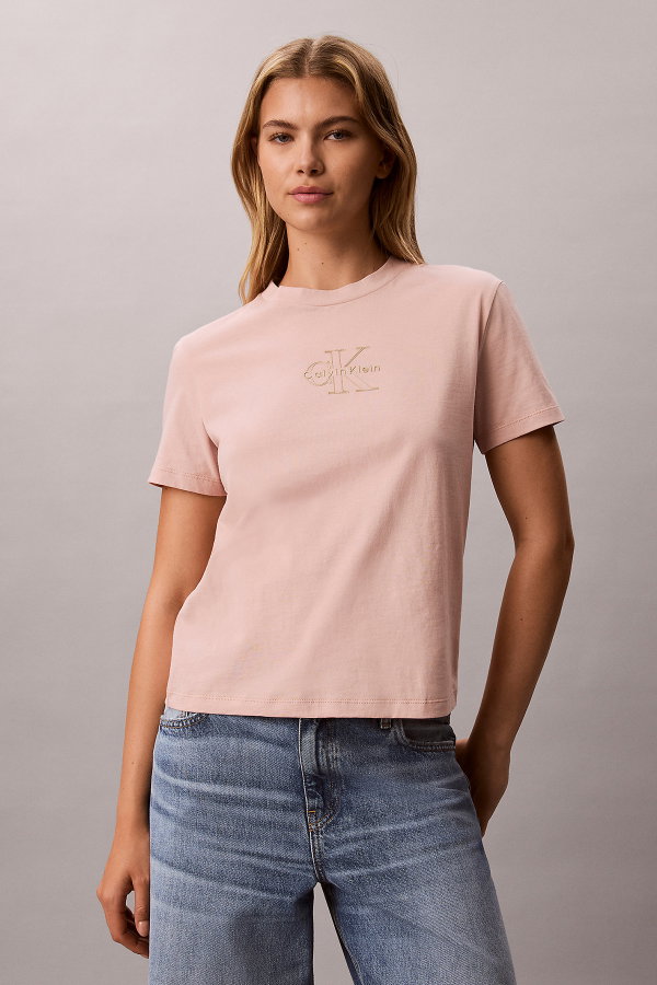 Calvin Klein Kadın Bisiklet Yaka T-shirt PEMBE