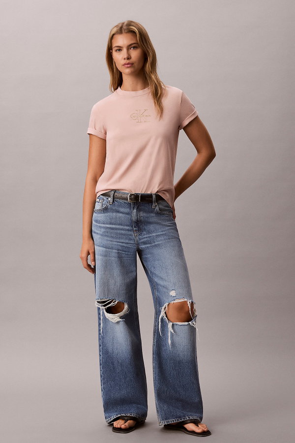 Calvin Klein Kadın Bisiklet Yaka T-shirt PEMBE