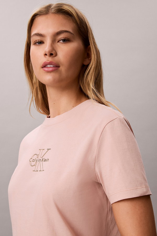 Calvin Klein Kadın Bisiklet Yaka T-shirt PEMBE