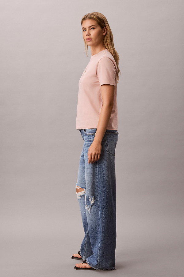 Calvin Klein Kadın Bisiklet Yaka T-shirt PEMBE