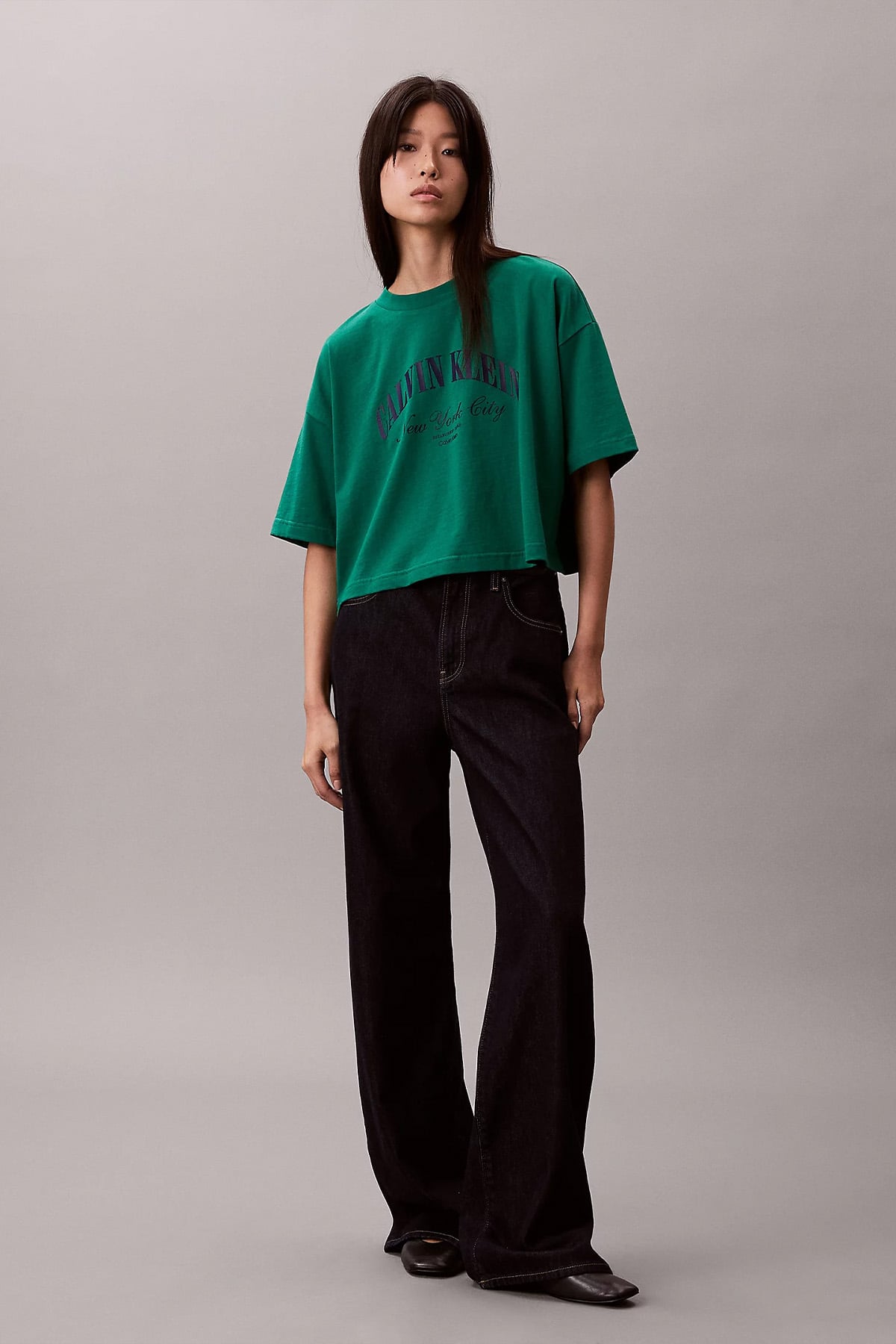 Calvin Klein Kadın Bisiklet Yaka T-shirt YESIL