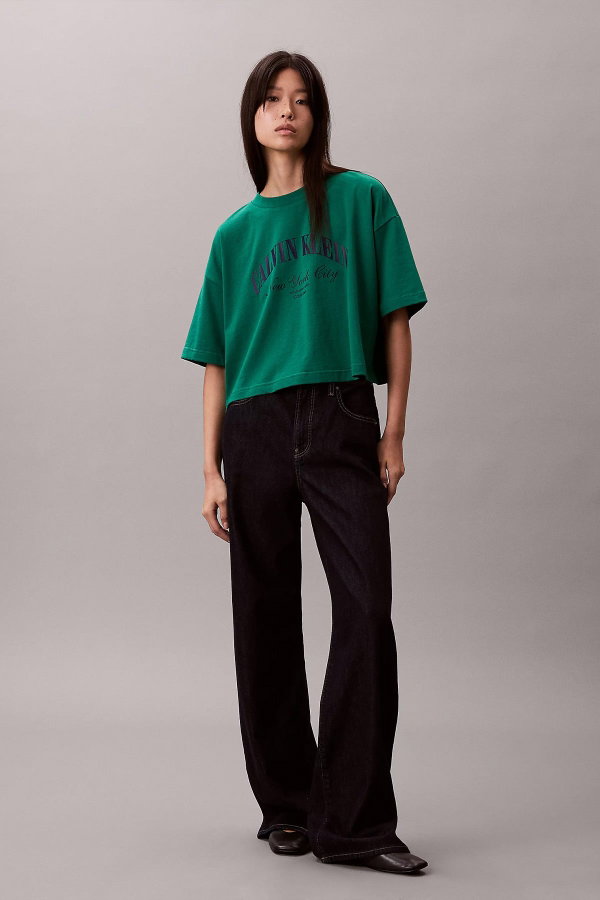 Calvin Klein Kadın Bisiklet Yaka T-shirt YESIL