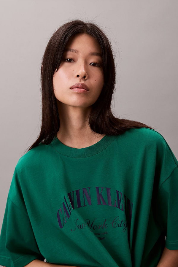 Calvin Klein Kadın Bisiklet Yaka T-shirt YESIL