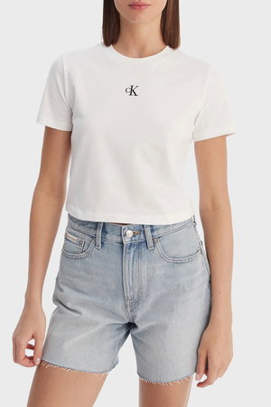 Calvin Klein Kadın Bisiklet Yaka T-shirt Beyaz