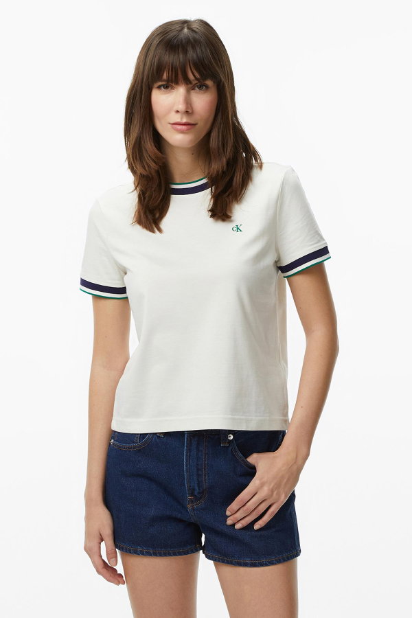 Calvin Klein Kadın Bisiklet Yaka T-shirt KREM