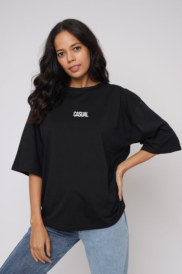 Casual Baskılı Yetim Kol T-shirt SIYAH Casual Baskılı Yetim Kol T-shirt SIYAH