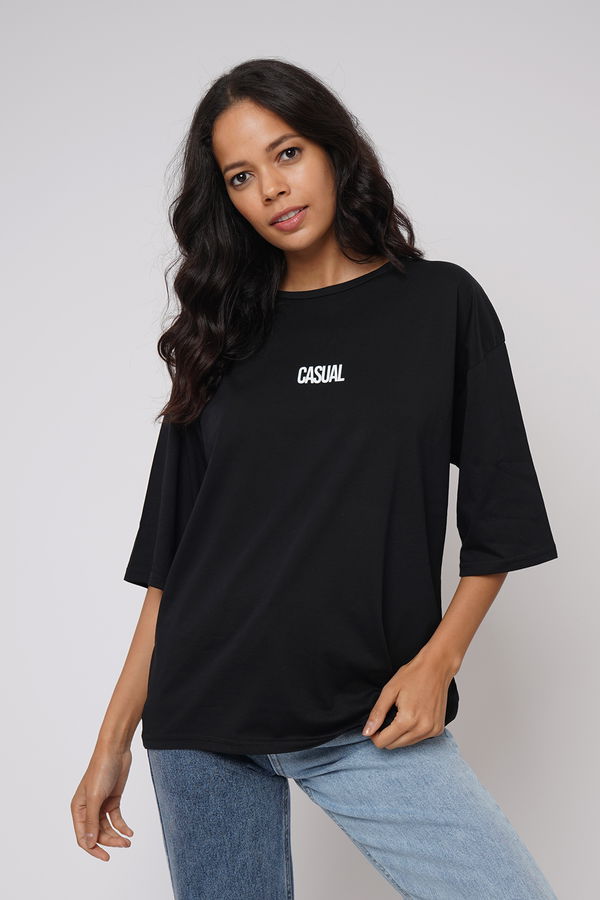 Casual Baskılı Yetim Kol T-shirt SIYAH Casual Baskılı Yetim Kol T-shirt SIYAH