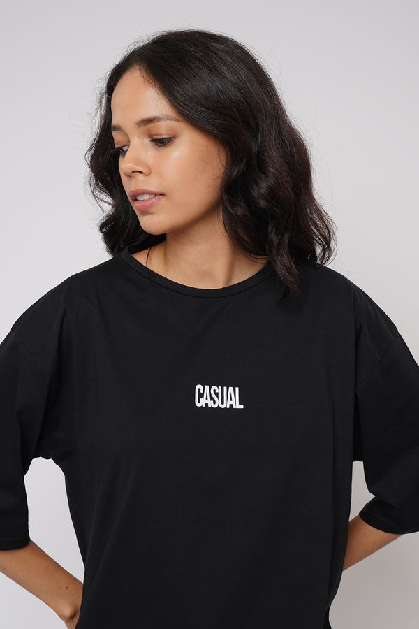 Casual Baskılı Yetim Kol T-shirt SIYAH Casual Baskılı Yetim Kol T-shirt SIYAH