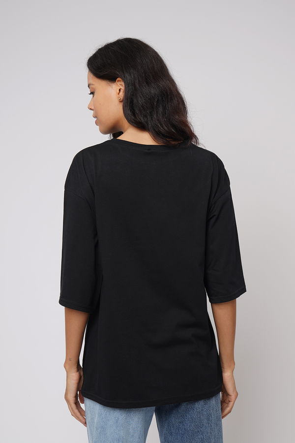 Casual Baskılı Yetim Kol T-shirt SIYAH Casual Baskılı Yetim Kol T-shirt SIYAH