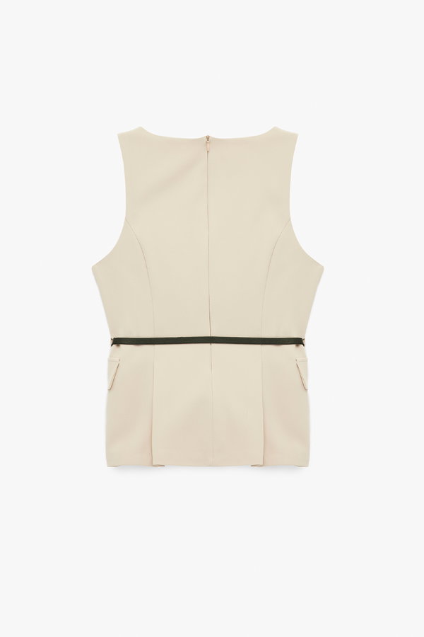 Koton Cep Detaylı V Yaka Kemerli Kolsuz Bluz VİZON