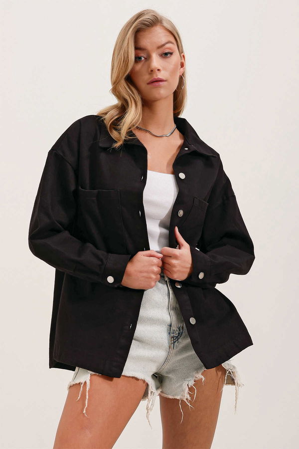 Gabria Çift Cep Gabardin Ceket SİYAH Gabria Çift Cep Gabardin Ceket SİYAH
