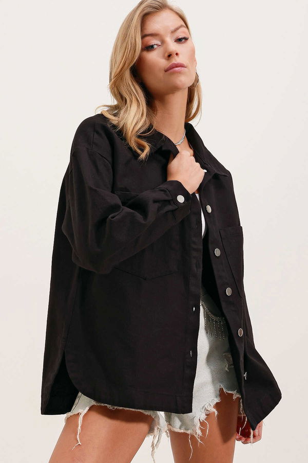 Gabria Çift Cep Gabardin Ceket SİYAH Gabria Çift Cep Gabardin Ceket SİYAH