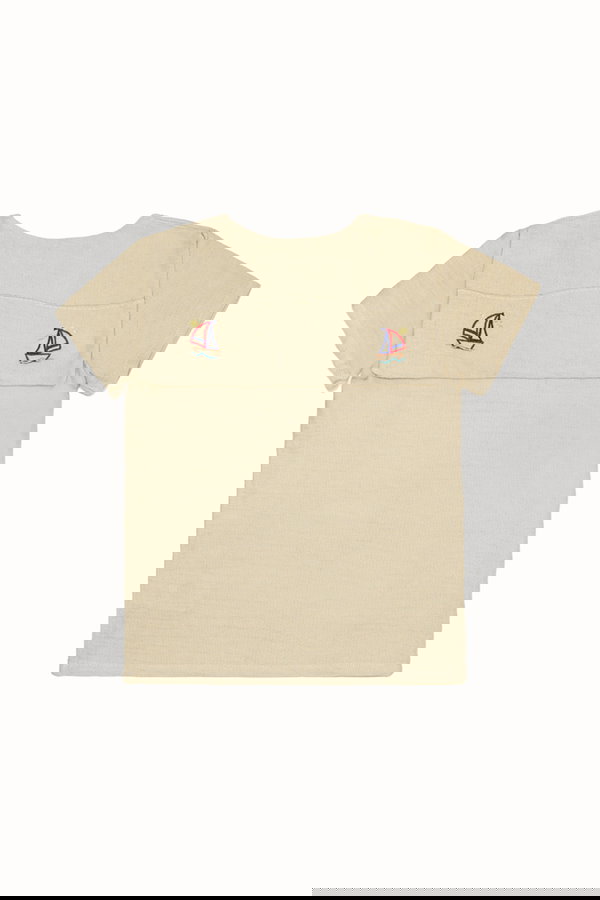 Denizci Yakaı Organik Pamuk Müslin Gömlek ve Şort Takım BEJ