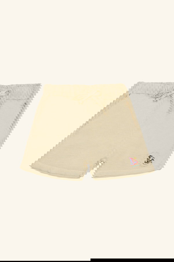 Denizci Yakaı Organik Pamuk Müslin Gömlek ve Şort Takım BEJ