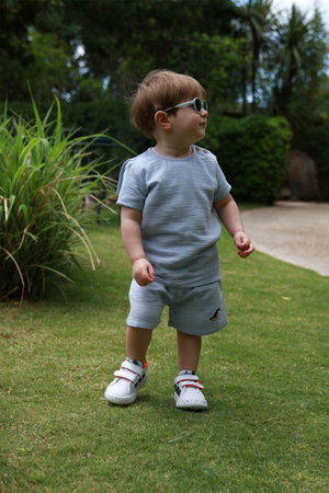 Denizci Yakaı Organik Pamuk Müslin Gömlek ve Şort Takım MAVİ