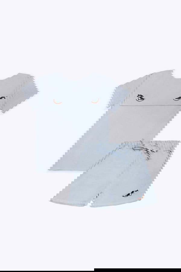 Denizci Yakaı Organik Pamuk Müslin Gömlek ve Şort Takım MAVİ