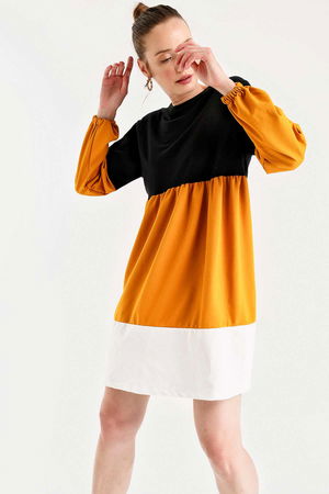 Gabria Büzgülü Renkli Elbise Gabria Büzgülü Renkli Elbise