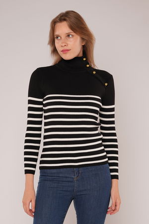 Gabria Düğmali Yarım Balıkçı Kazak SİYAH Gabria Düğmali Yarım Balıkçı Kazak SİYAH