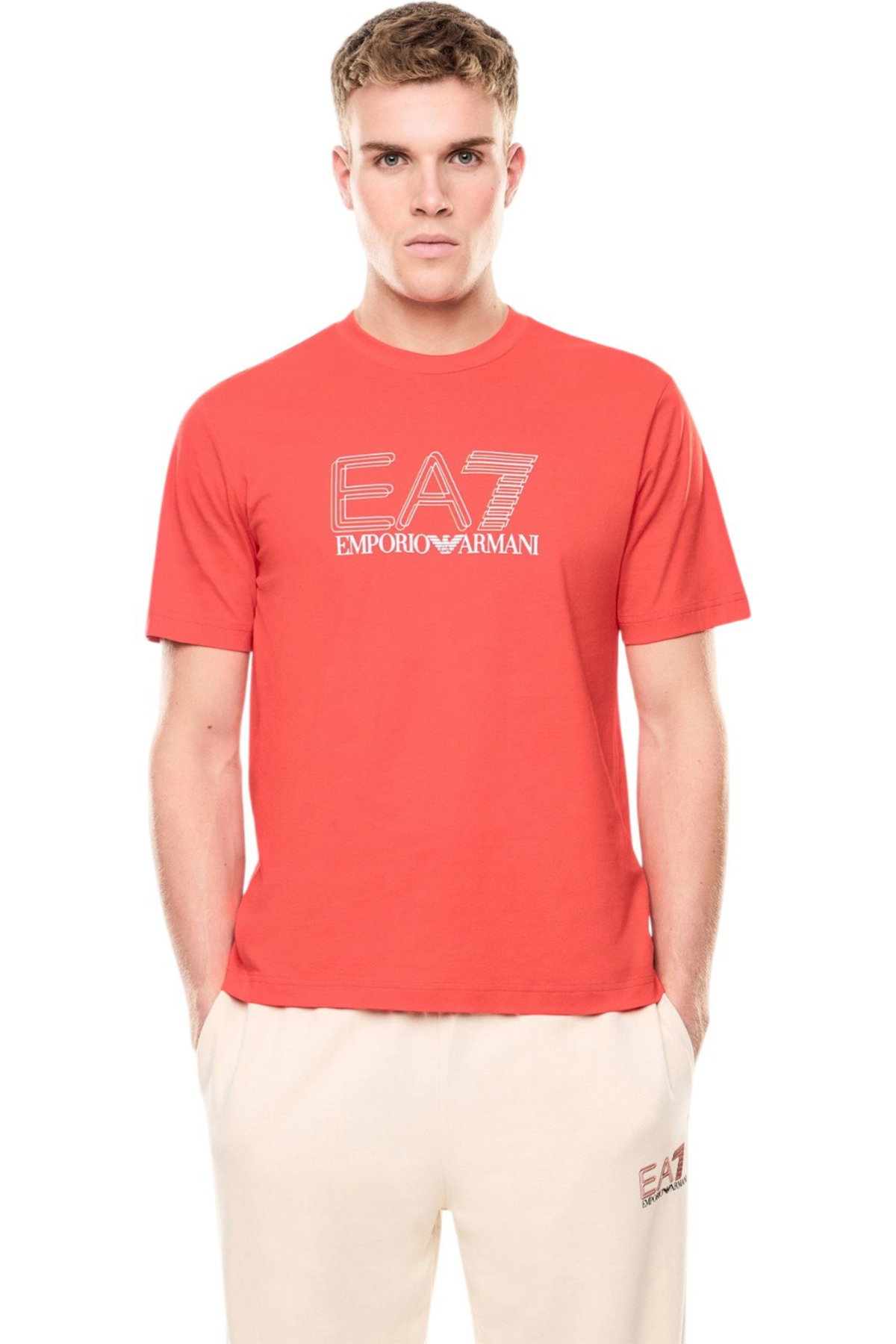 EA7 Erkek Bisiklet Yaka T-shirt KIRMIZI