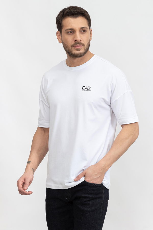 EA7 Erkek Baskılı  T-shirt Beyaz