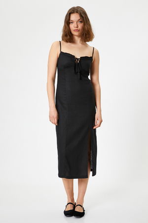 Koton Yırtmaçlı Maxi Elbise SİYAH Koton Yırtmaçlı Maxi Elbise SİYAH