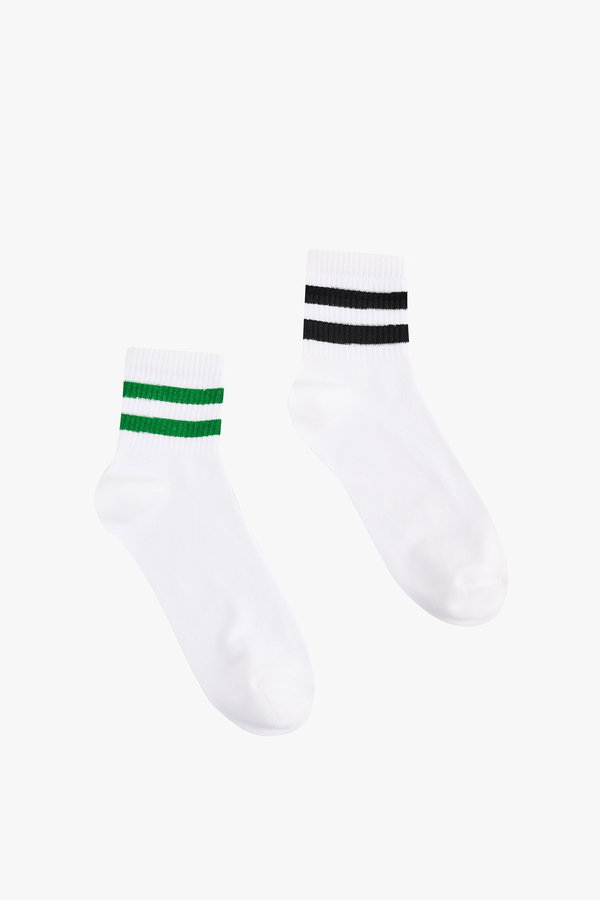 Koton Erkek Çizgili 2li Patik Tenis Çorap Seti Çok Renkli
