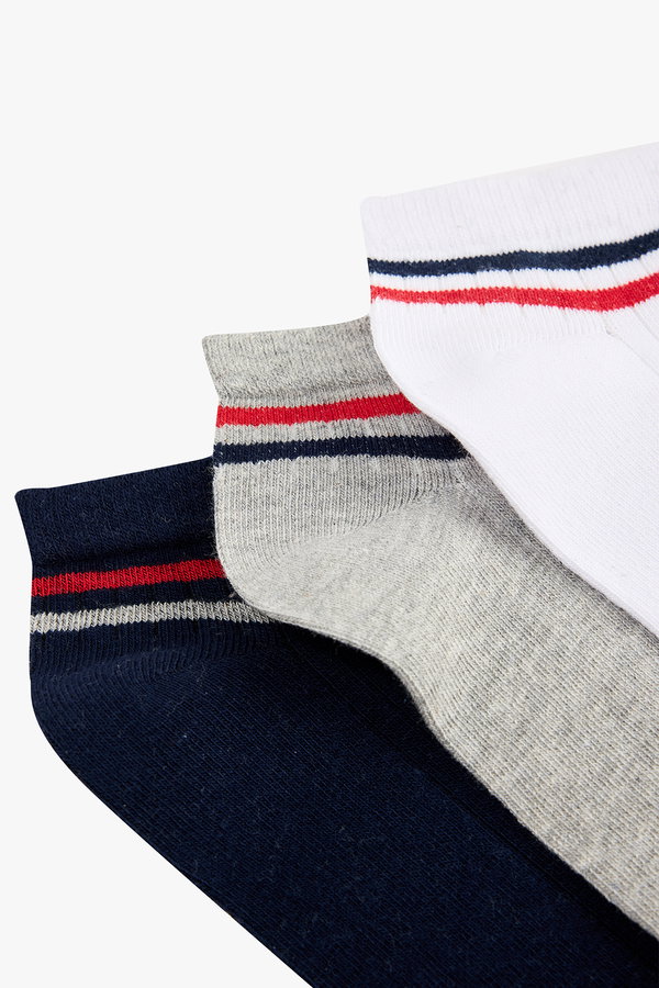 Koton Erkek Çizgili Pamuklu 3lü Patik Çorap Seti Çok Renkli