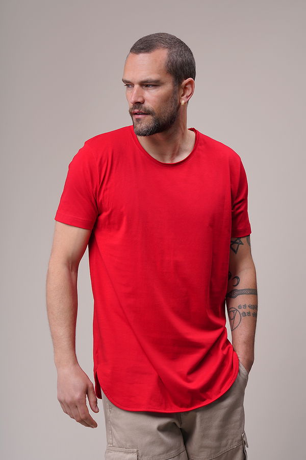Bisiklet Yaka Biyeli T-shirt Kırmızı Bisiklet Yaka Biyeli T-shirt Kırmızı