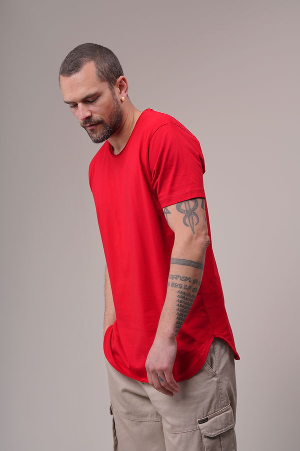 Bisiklet Yaka Biyeli T-shirt Kırmızı Bisiklet Yaka Biyeli T-shirt Kırmızı