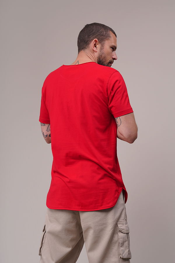 Bisiklet Yaka Biyeli T-shirt Kırmızı Bisiklet Yaka Biyeli T-shirt Kırmızı