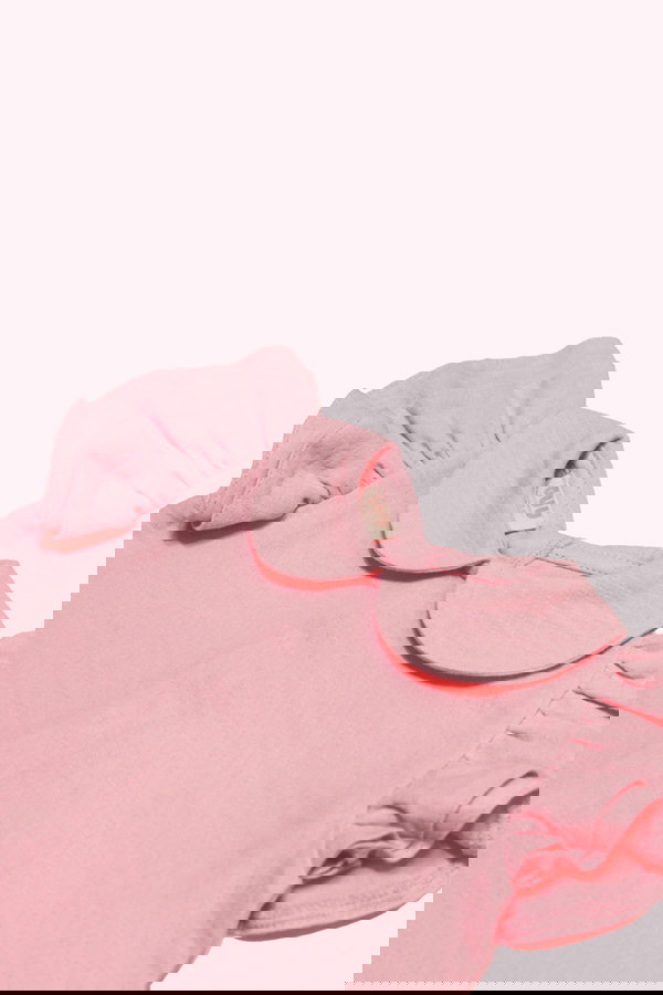 Fırfır Detaylı Organik Pamuk Müslin Bluz -Şort Takım PEMBE