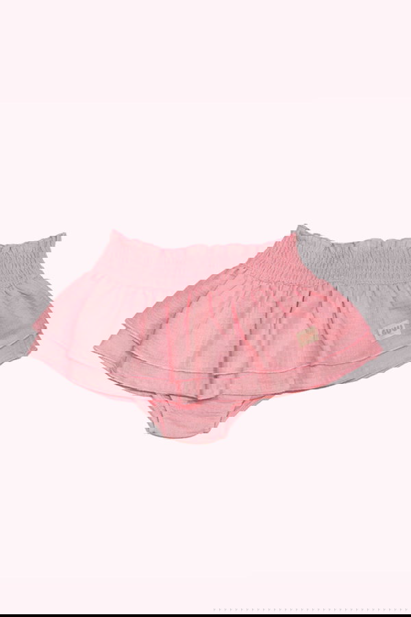 Fırfır Detaylı Organik Pamuk Müslin Bluz -Şort Takım PEMBE