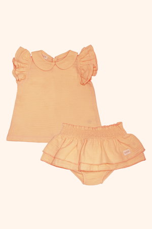 Fırfır Detaylı Organik Pamuk Müslin Bluz -Şort Takım TURUNCU