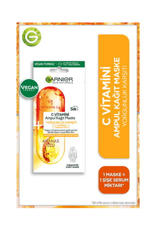 Garnier C Vitamini Yorgunluk Karşıtı Ampul Kağıt Yüz Maskesi STD Garnier C Vitamini Yorgunluk Karşıtı Ampul Kağıt Yüz Maskesi STD