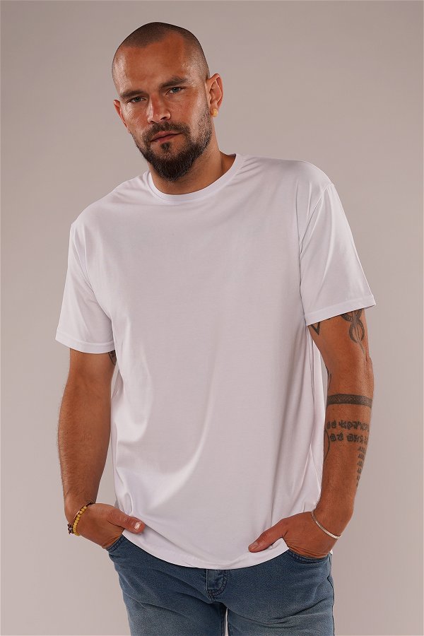 Gabria Bisisklet Yaka T-shirt Beyaz