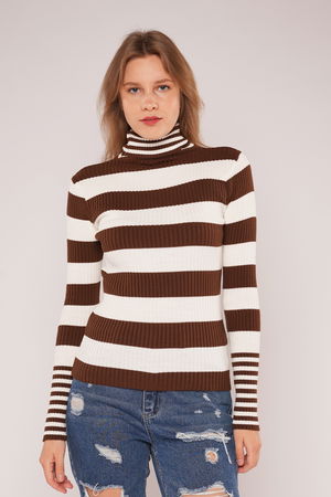 Gabria Boğazlı Çizgili Kazak KAHVE Gabria Boğazlı Çizgili Kazak KAHVE