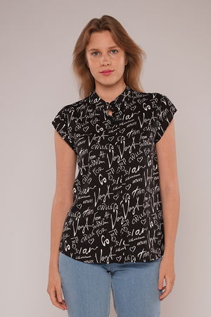 Gabria Hakim Yaka Kısa Kol Gömlek SİYAH-EKRU Gabria Hakim Yaka Kısa Kol Gömlek SİYAH-EKRU