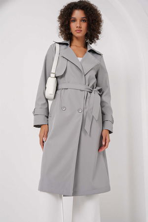 Gabria Kol Düğme Detaylı Trenchcoat GRİ Gabria Kol Düğme Detaylı Trenchcoat GRİ