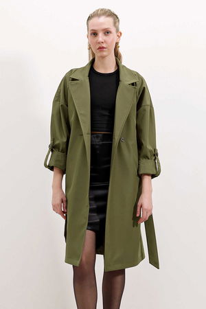 Gabria Kol Katlamalı Bağcıklı Trenchcoat HAKI Gabria Kol Katlamalı Bağcıklı Trenchcoat HAKI