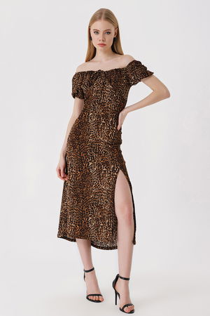 Gabria Ön Büzgülü Elbise LEOPAR Gabria Ön Büzgülü Elbise LEOPAR
