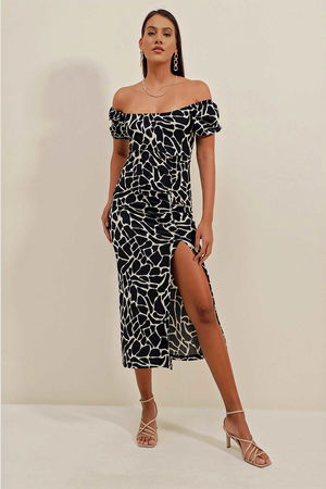 Gabria Ön Yırtmaçlı Elbise SIYAH Gabria Ön Yırtmaçlı Elbise SIYAH