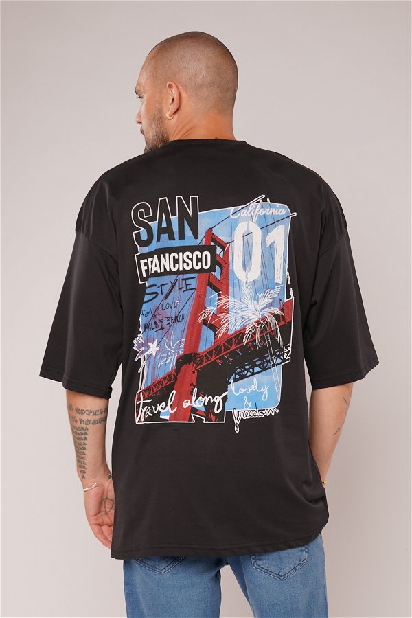 Gabria San Francisso Baskılı T-shirt SIYAH