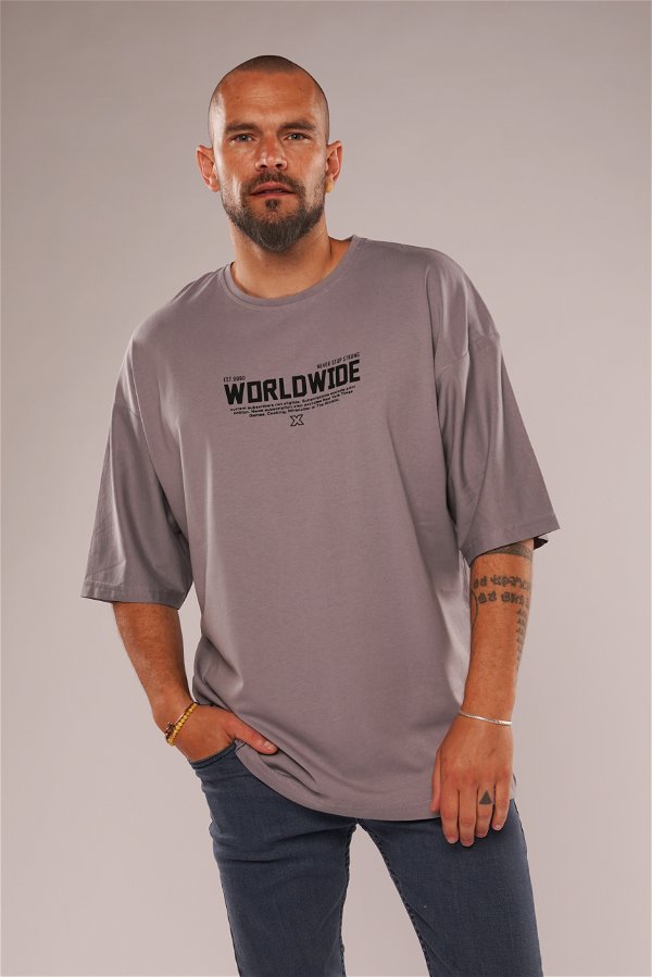 Gabria Worldwide Baskılı T-shirt GRI
